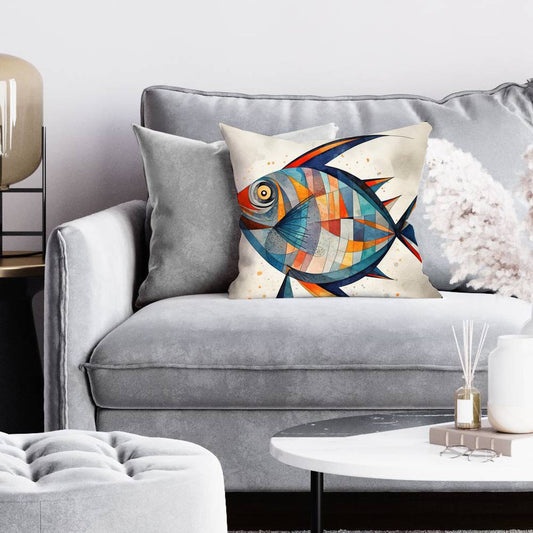 Geometric Fish Minimalist Pillow | Abstract Aquatic Decor