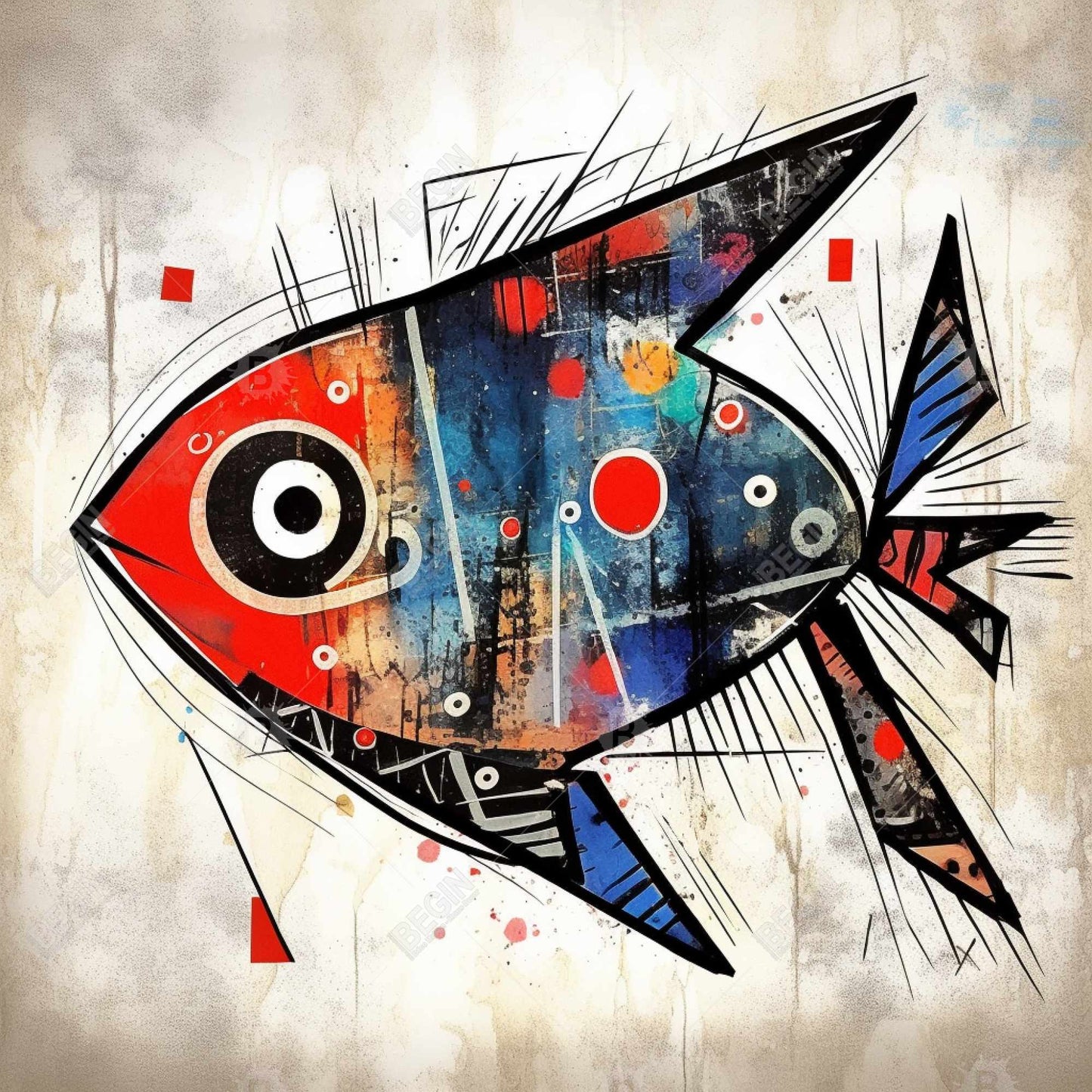 Fish Gaze Framed Canvas | Minimalist Aquatic Bedroom Decor