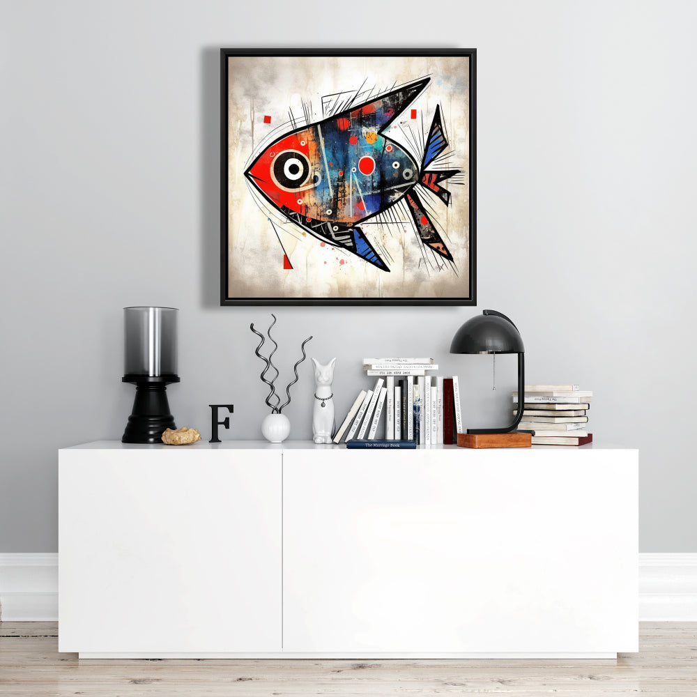 Fish Gaze Framed Canvas | Minimalist Aquatic Bedroom Decor
