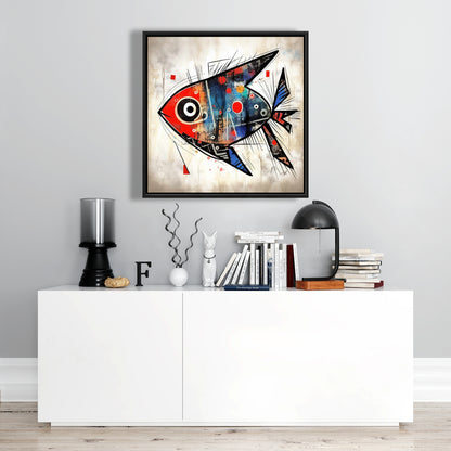 Fish Gaze Framed Canvas | Minimalist Aquatic Bedroom Decor