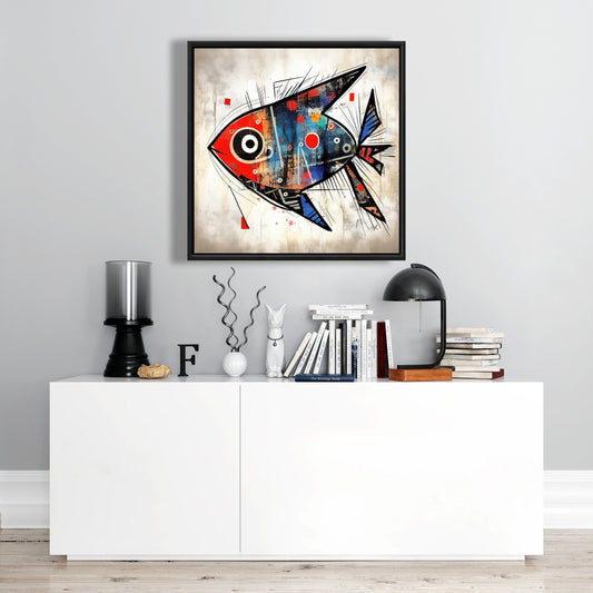 Fish Gaze Framed Canvas | Minimalist Aquatic Bedroom Decor