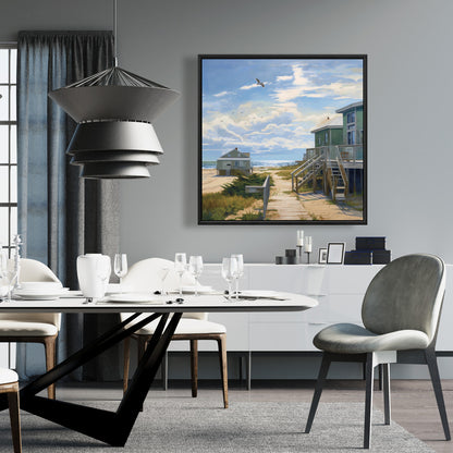 Peaceful House - Blue Sea Contemporary Framed Canvas Decor