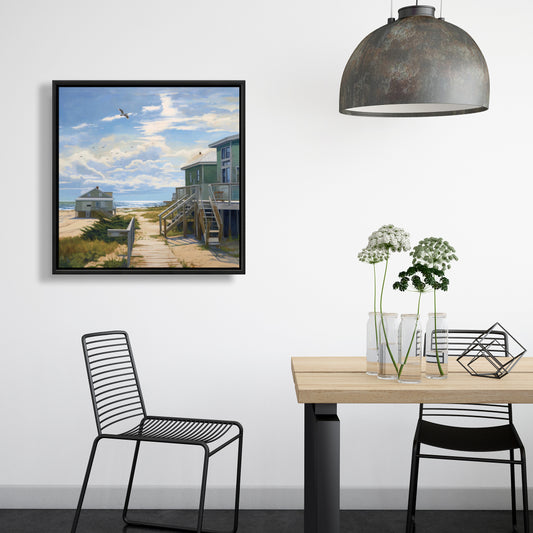 Peaceful House - Blue Sea Contemporary Framed Canvas Decor