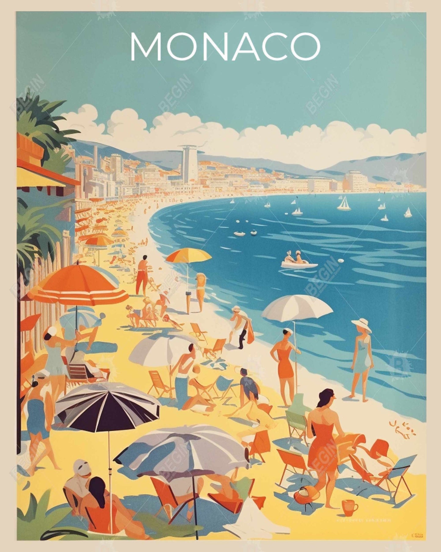 Monaco Coastal Bathroom Canvas - Framed Wall Art Decor