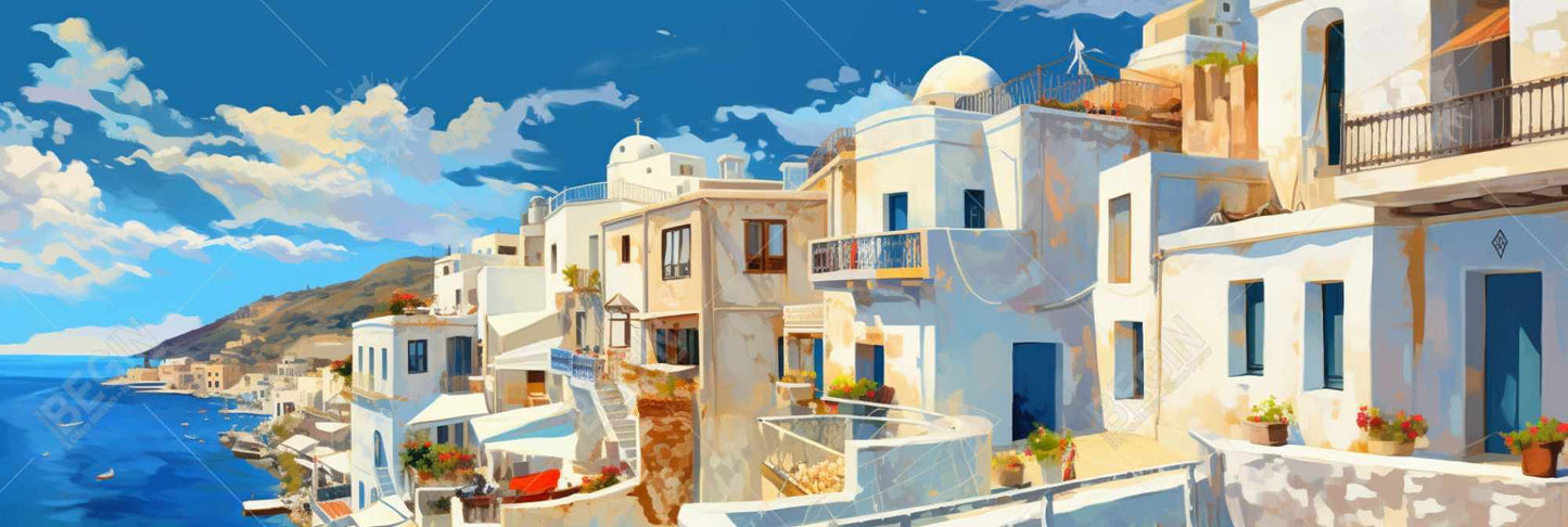 Blue Sea Coastal Framed Canvas - Greece Home Decor Wall Art