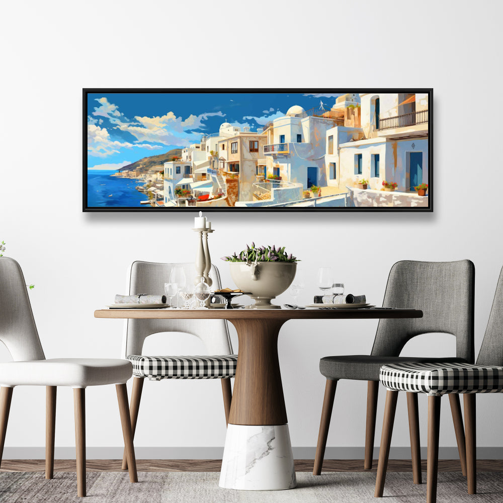Blue Sea Coastal Framed Canvas - Greece Home Decor Wall Art