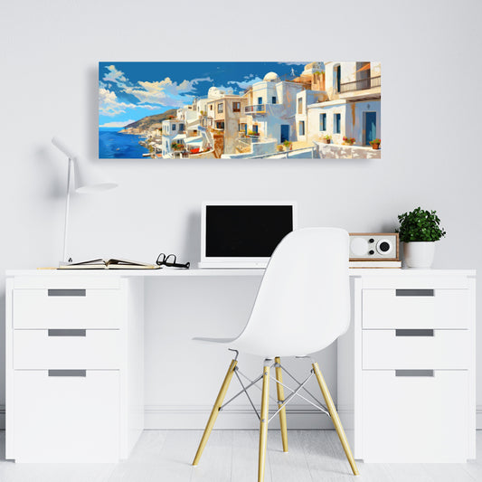 Greece Bedroom Canvas - Blue Contemporary Home Decor Art