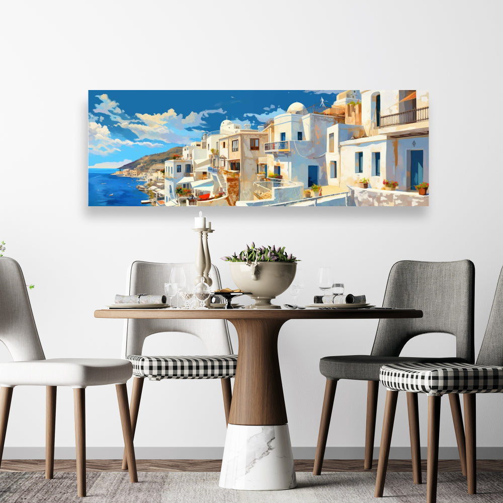 Greece Bedroom Canvas - Blue Contemporary Home Decor Art