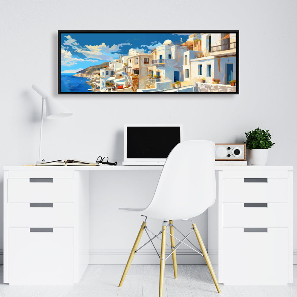Blue Sea Coastal Framed Canvas - Greece Home Decor Wall Art