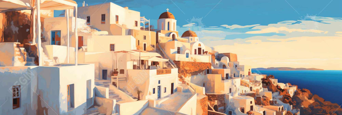 Evening Santorini Sea Canvas - Coastal Bedroom Wall Art Decor