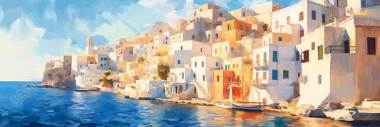 Toile côtière bleu marine – Décoration murale grecque apaisante pour la maison