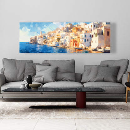 Toile côtière bleu marine – Décoration murale grecque apaisante pour la maison