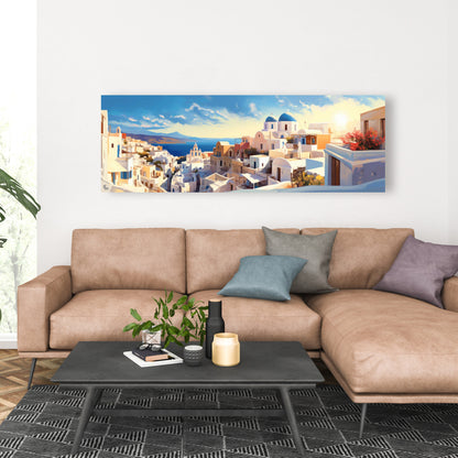 High View of Santorini Canvas | Coastal Home Decor Artwork