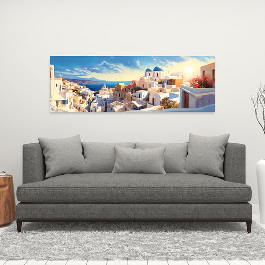 High View of Santorini Canvas | Coastal Home Decor Artwork