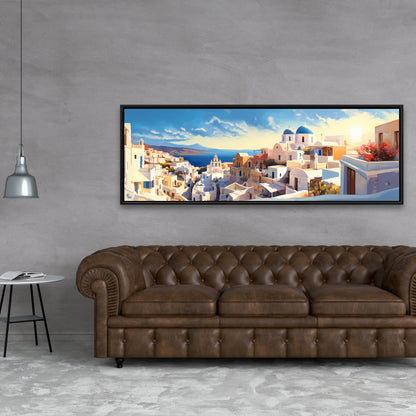 High View of Santorini Canvas - Coastal Home Decor Framed