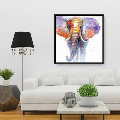 Éléphant marchant coloré | Toile encadrée violette pour chambre