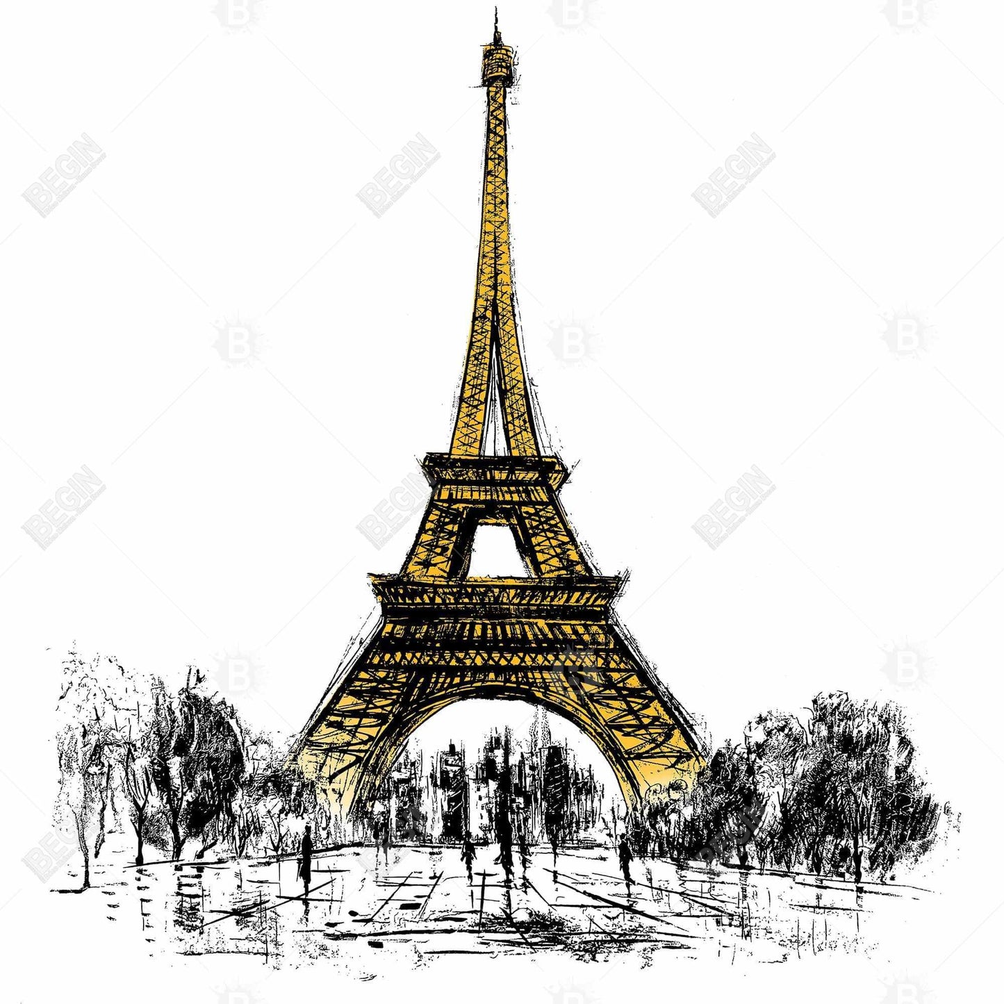 Outline of Eiffel Tower Yellow Canvas | Trees Street Home Decor
