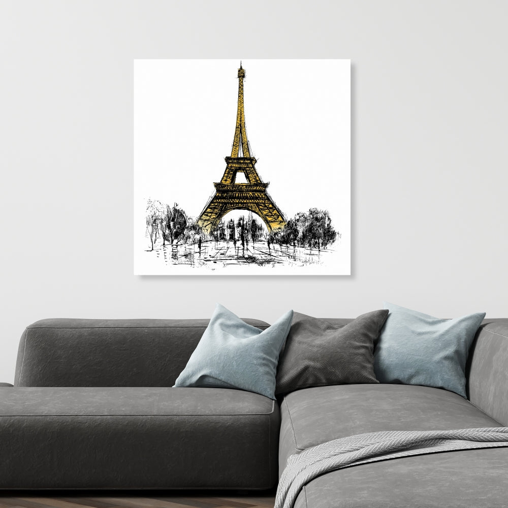 Outline of Eiffel Tower Yellow Canvas | Trees Street Home Decor