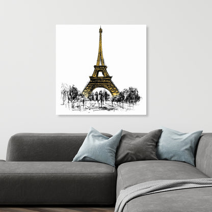 Outline of Eiffel Tower Yellow Canvas | Trees Street Home Decor