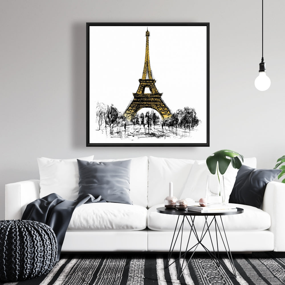 Eiffel Tower Outline Industrial Canvas - Street Scenery Decor