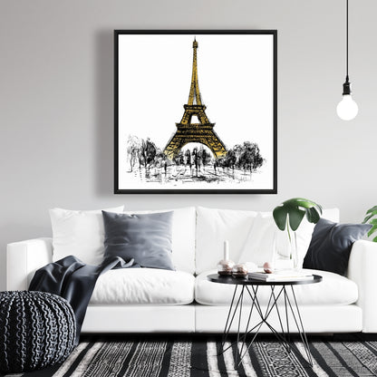 Eiffel Tower Outline Industrial Canvas - Street Scenery Decor