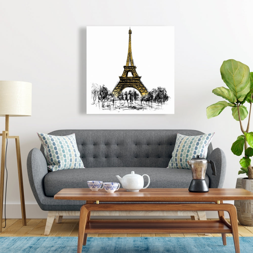 Outline of Eiffel Tower Yellow Canvas | Trees Street Home Decor