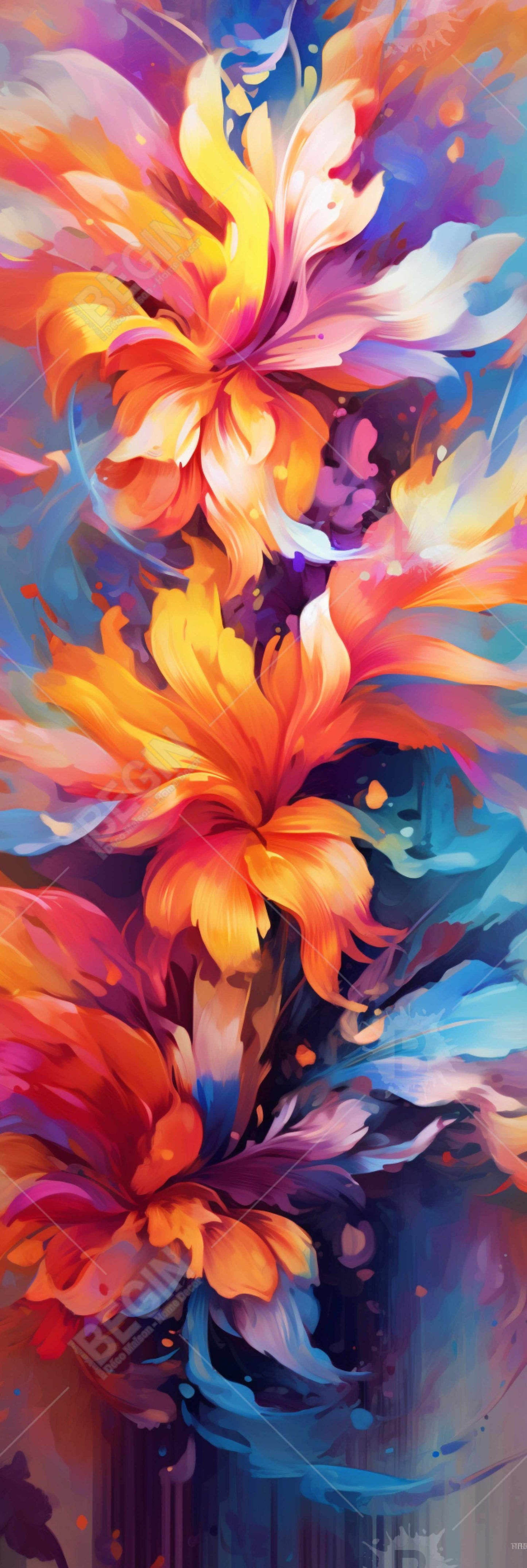 Blue Bedroom Abstract Canvas - Colorful Plants Home Decor