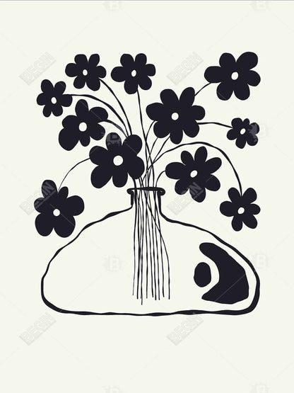 Black Abstract Flower Pot Canvas | Framed Wall Art Decor