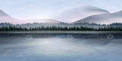 Toile encadrée Paysage bleu de la forêt lointaine | Décoration de chambre