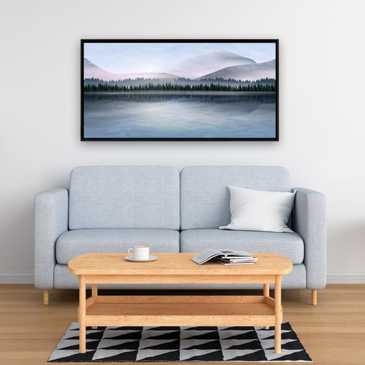 Far Forest Blue Landscape Framed Canvas | Bedroom Decor Art