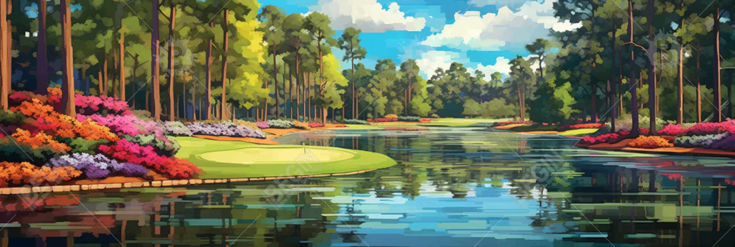 Lake Flowers Framed Canvas | Bathroom Blue Home Decor