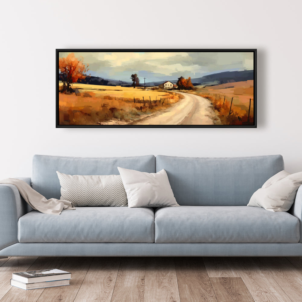 Country Path Framed Canvas - White Landscapes Living Room Decor