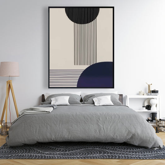 Circle Lines Framed Canvas - Blue Patterns for Bedroom Decor