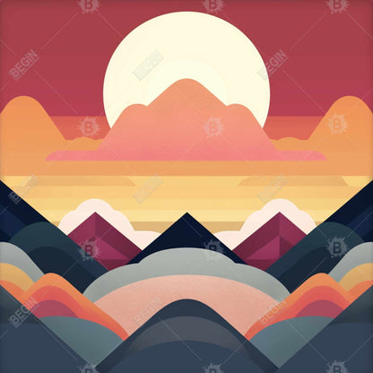 Symmetrical Mountain Canvas - Patterns Blue Shapes Decor