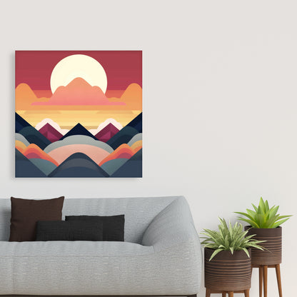 Symmetrical Mountain Blue Canvas | Minimalist Bedroom Decor