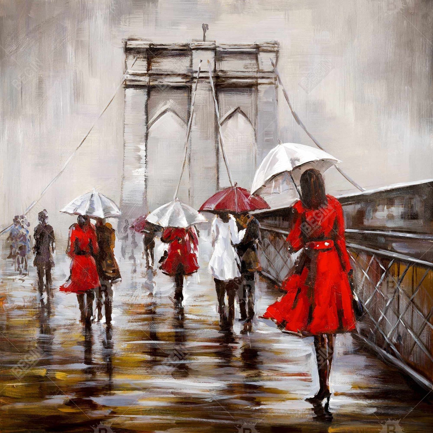 Walk on the Brooklyn Bridge Canvas - Brown Bedroom Wall Art