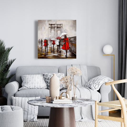 Walk on the Brooklyn Bridge Canvas - Brown Bedroom Wall Art