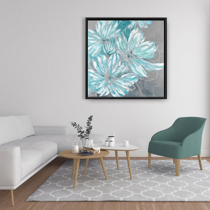 Toile encadrée botanique bleue | Décor abstrait de fleurs bleues