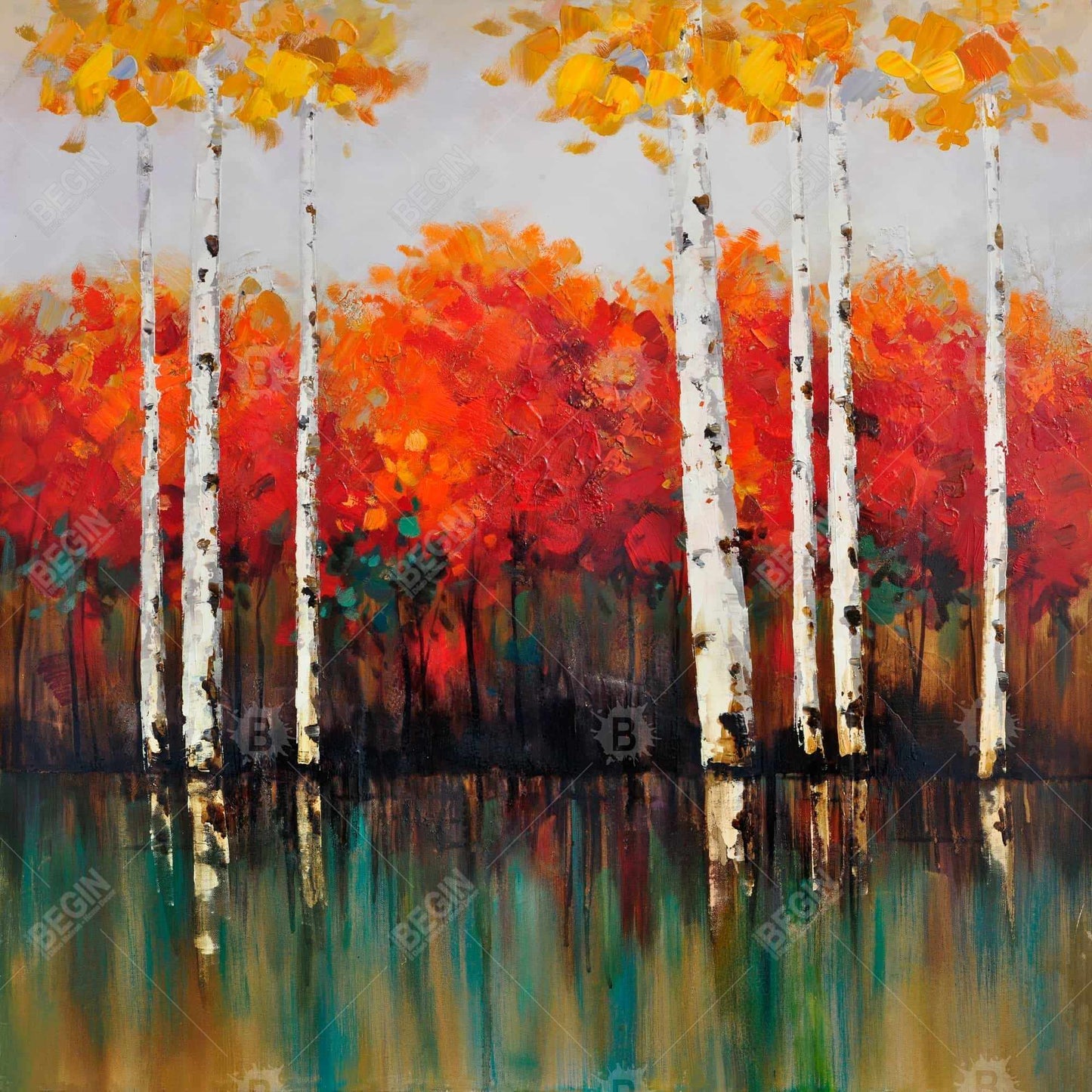 Birches by Fall Canvas | Green Trees Bedroom Decor Art