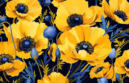 Yellow and Blue Minimalist Floral Door Mat - Home Decor