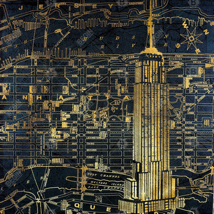Toile imprimée Gold City Blue | Cadre bleu industriel