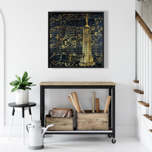Toile imprimée Gold City Blue | Cadre bleu industriel