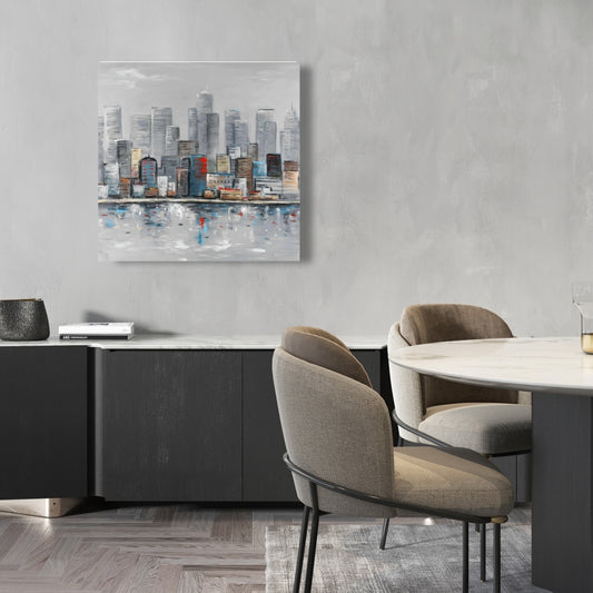 Blue Abstract City Skyline Canvas - Contemporary Bedroom Decor