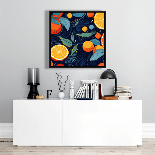 Toile encadrée « Agrumes flottants » | Décoration de chambre bleue | Art de la maison
