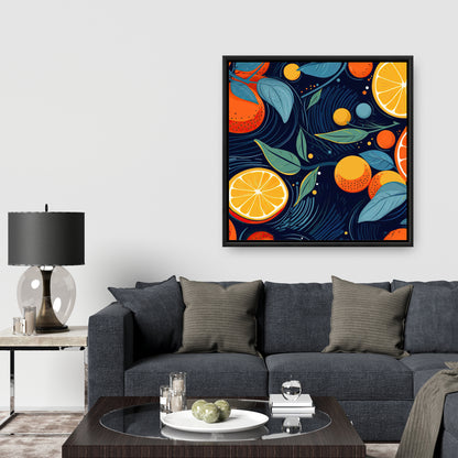 Toile encadrée « Agrumes flottants » | Décoration de chambre bleue | Art de la maison