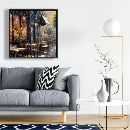 Toile encadrée « Café d'angle de rue » | Décoration murale pour chambre à coucher