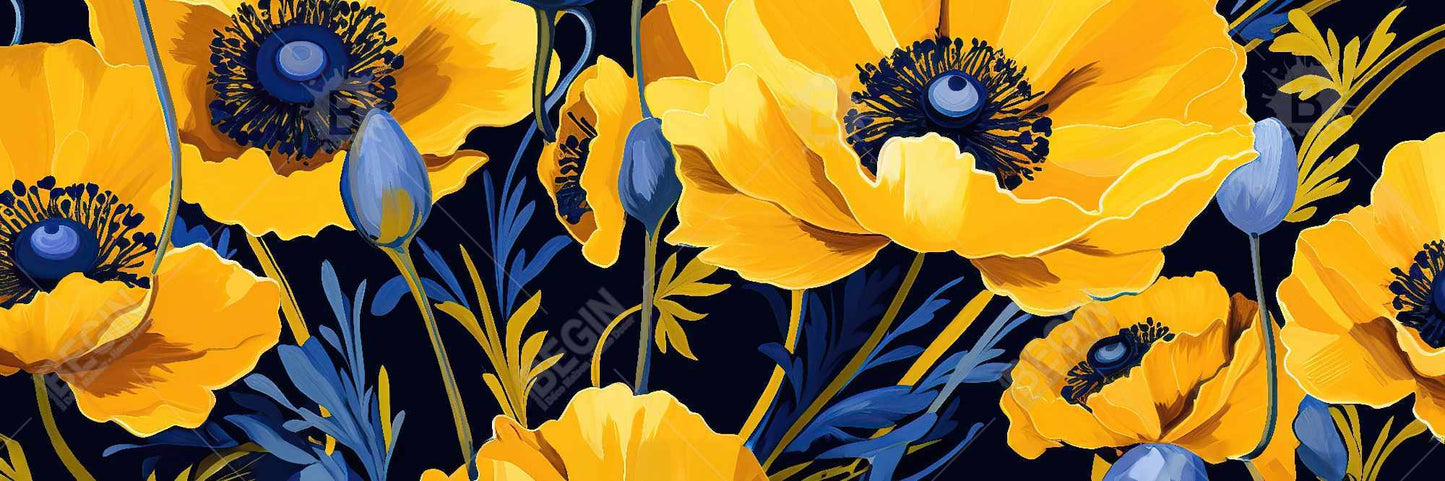 Toile jaune et bleue pour chambre à coucher | Décoration murale florale et botanique