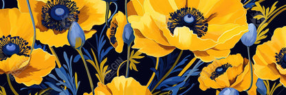 Toile jaune et bleue pour chambre à coucher | Décoration murale florale et botanique