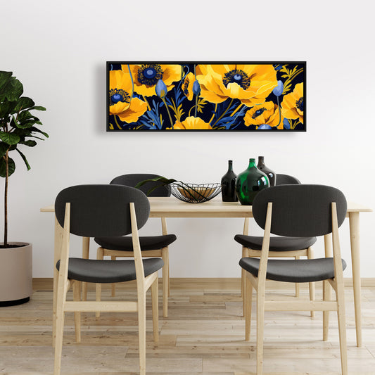 Toile botanique minimaliste bleue - Décoration d'intérieur jaune et bleue