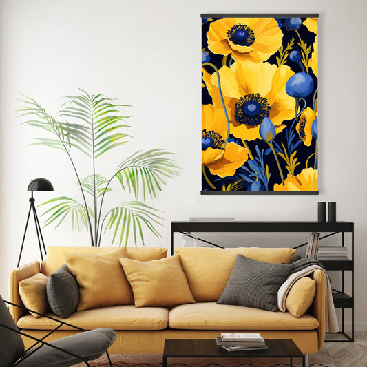 Yellow and Blue Minimalist Botanical Magnetic Canvas | Home Decor